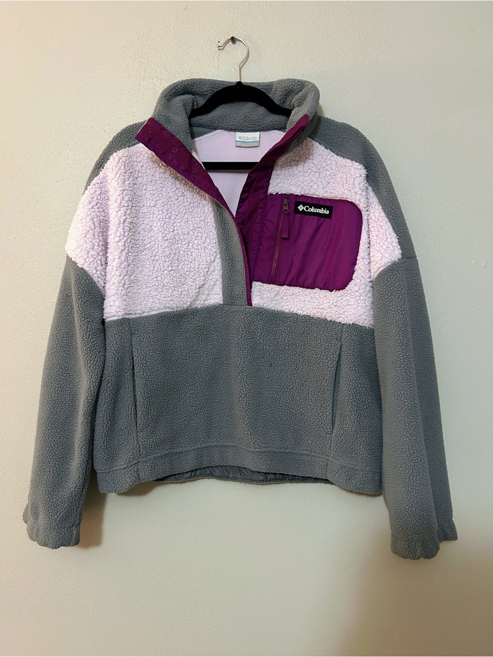 Columbia Women’s Lodge Sherpa Fleece Colorblock Pullover Sweater Size Large
